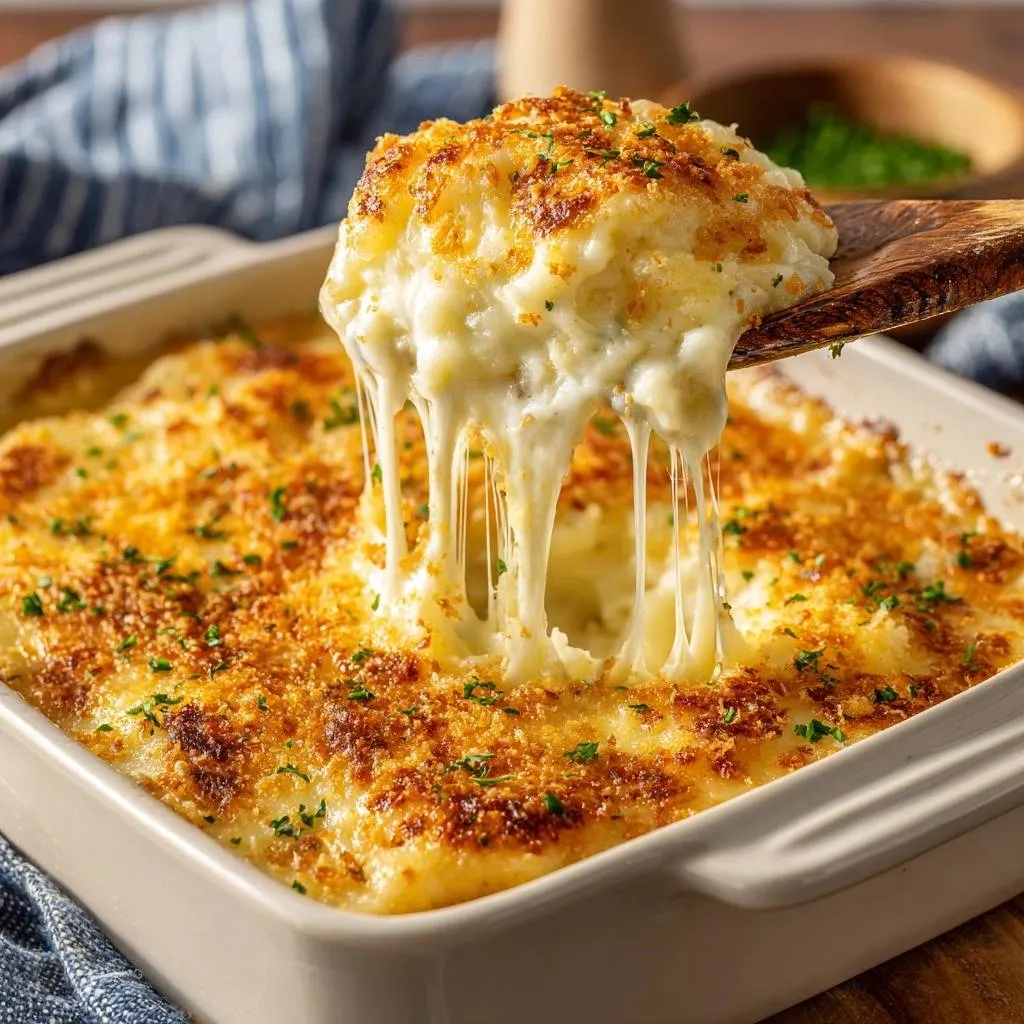 Cheesy Mashed Potato Casserole with Crunchy Topping - recipe image