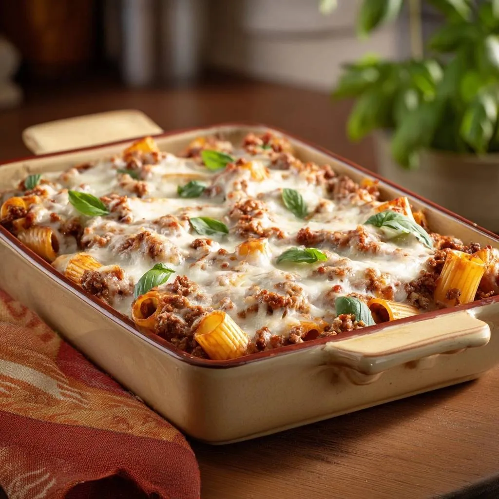 Cheesy Meat Sauce Baked Rigatoni - recipe image