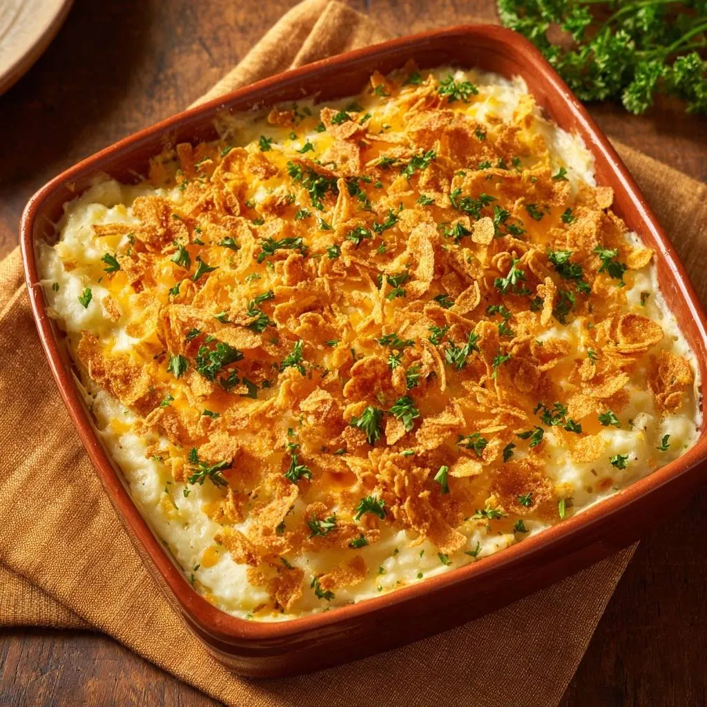 Cheesy Potato Casserole with Crunchy Cornflake Crust - recipe image