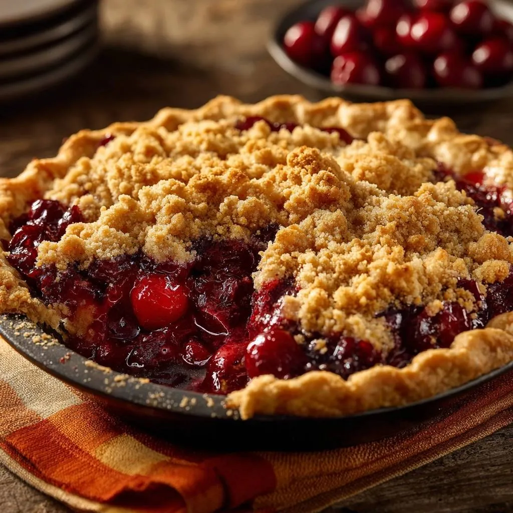 Cherry Crumble Pie with No-Runny Filling - recipe image