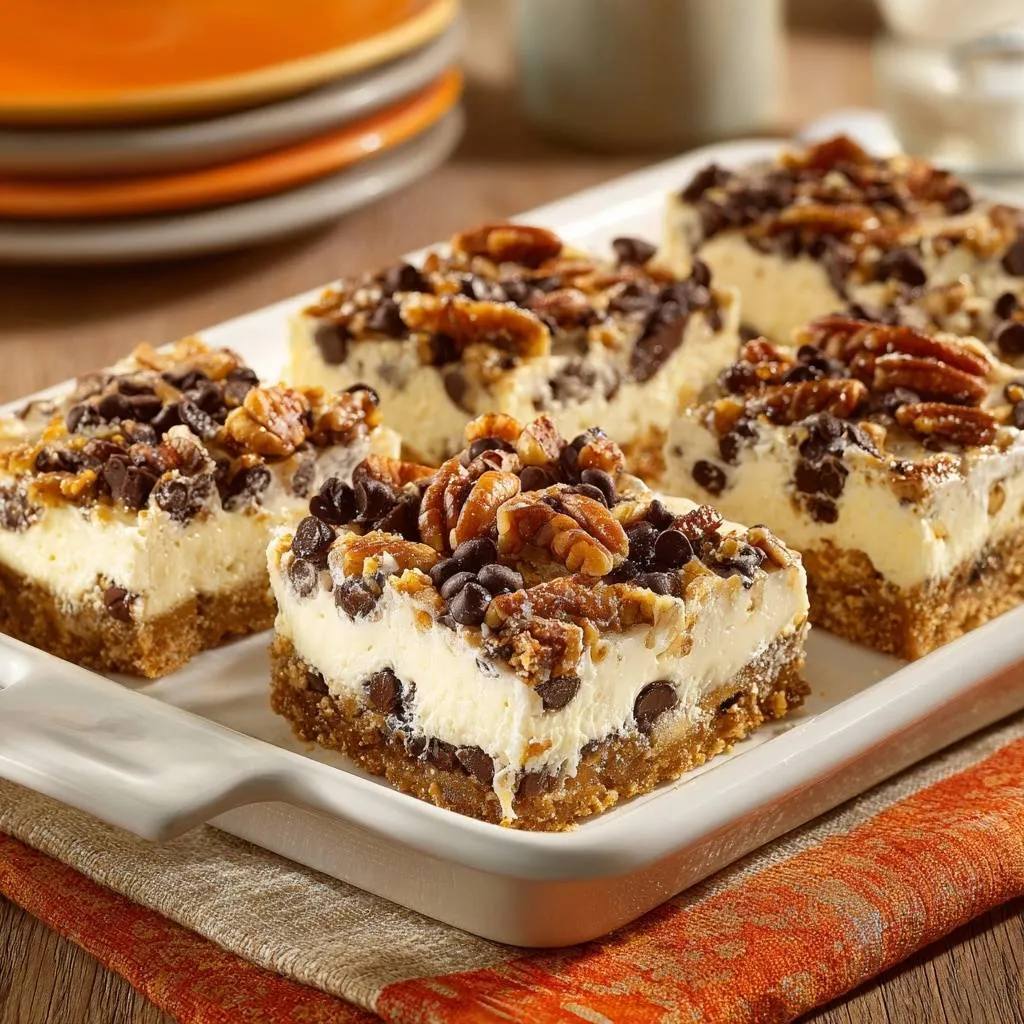 Chocolate Chip Pecan Cheesecake Bars: Crack-Free Recipe - recipe image