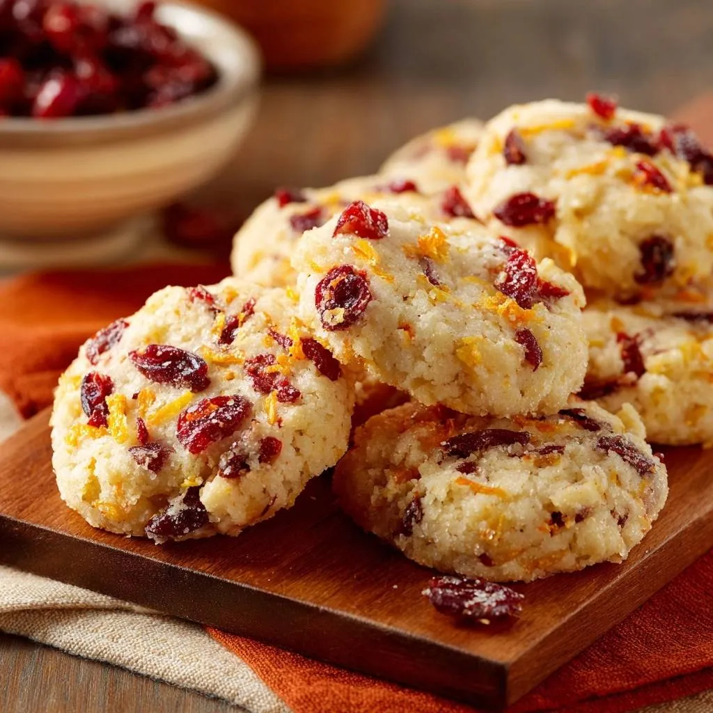 Cranberry orange cornflake scones recipe featuring a close-up view of the textured surface studded with dried cranberries and orange zest.