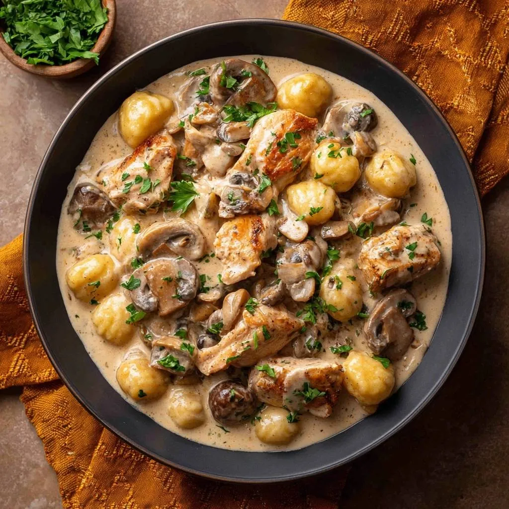 Creamy Chicken Mushroom Gnocchi with Perfect Texture - recipe image