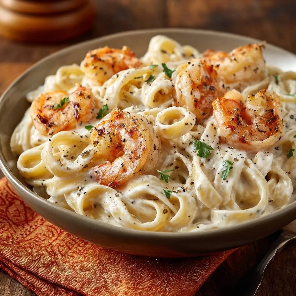 Creamy Garlic Shrimp Fettuccine with Juicy Shrimp - recipe image