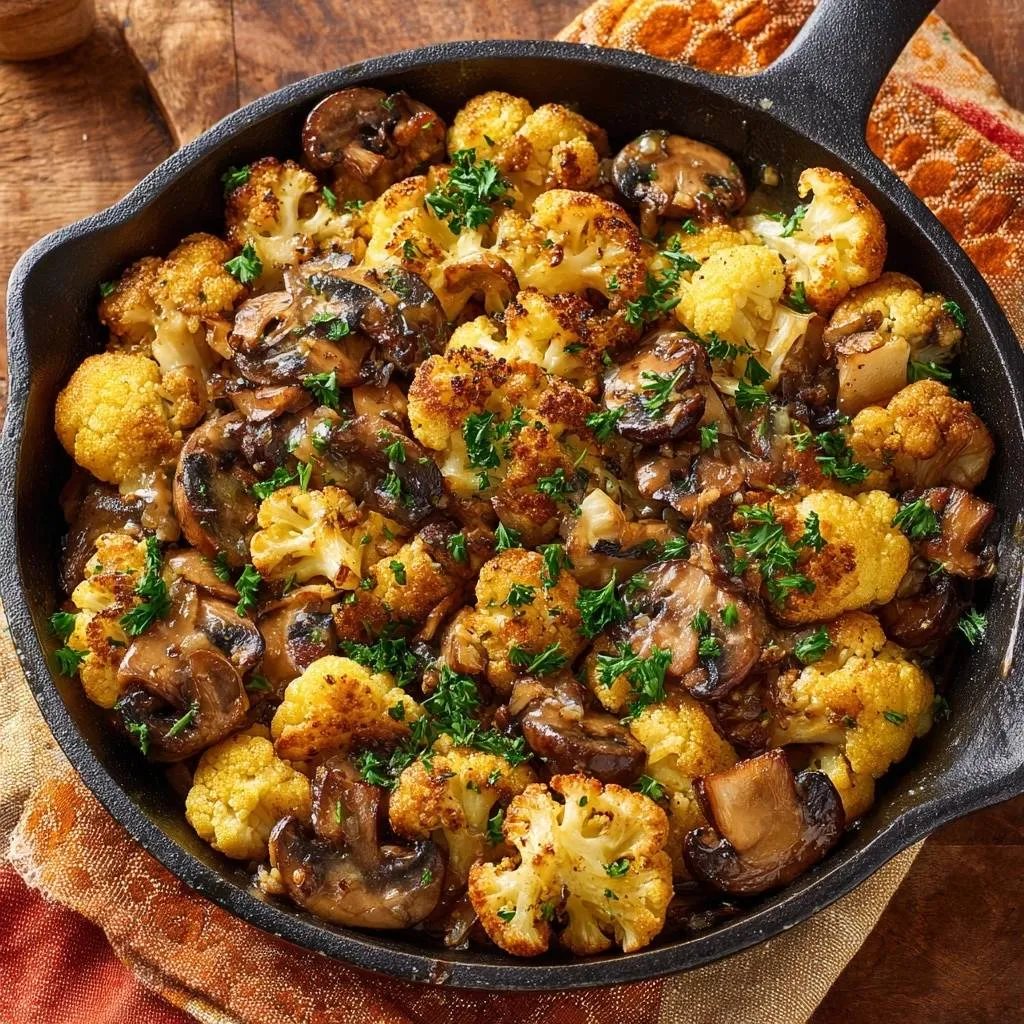 Crispy Skillet Cauliflower and Mushrooms - recipe image