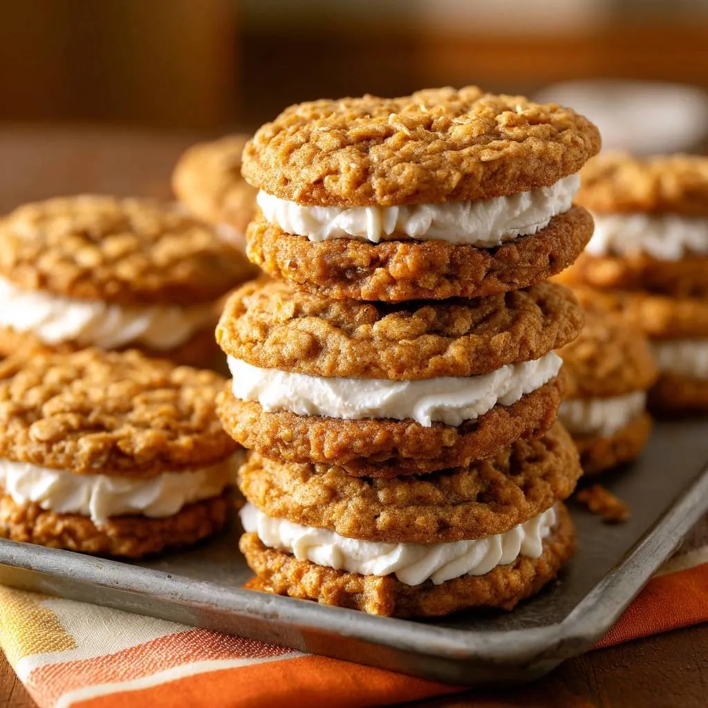 Flaky chicken pot pie cookies are stacked high with creamy white filling in this close-up view.