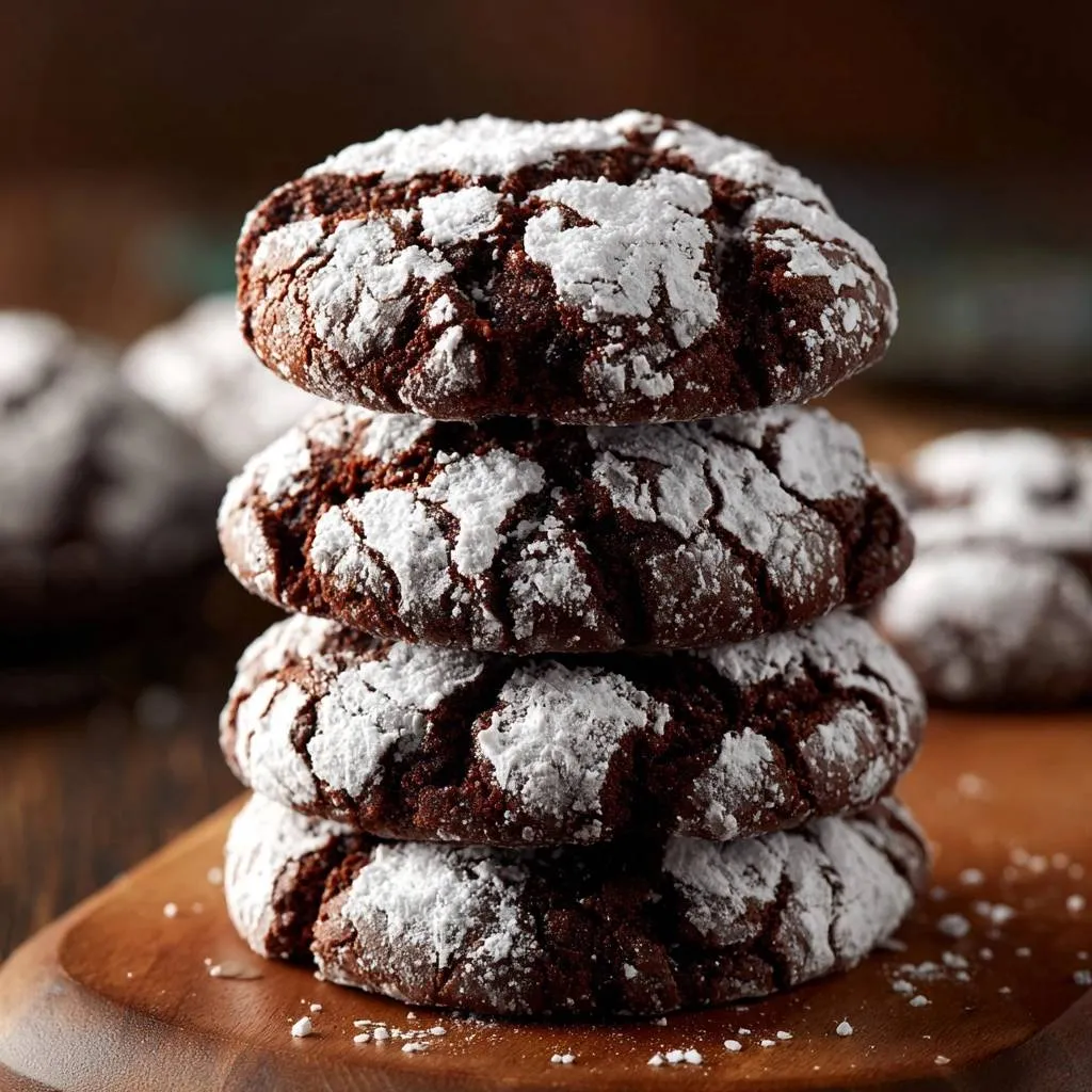 Fudgy Chocolate Crinkle Cookies with No-Melt Tops - recipe image