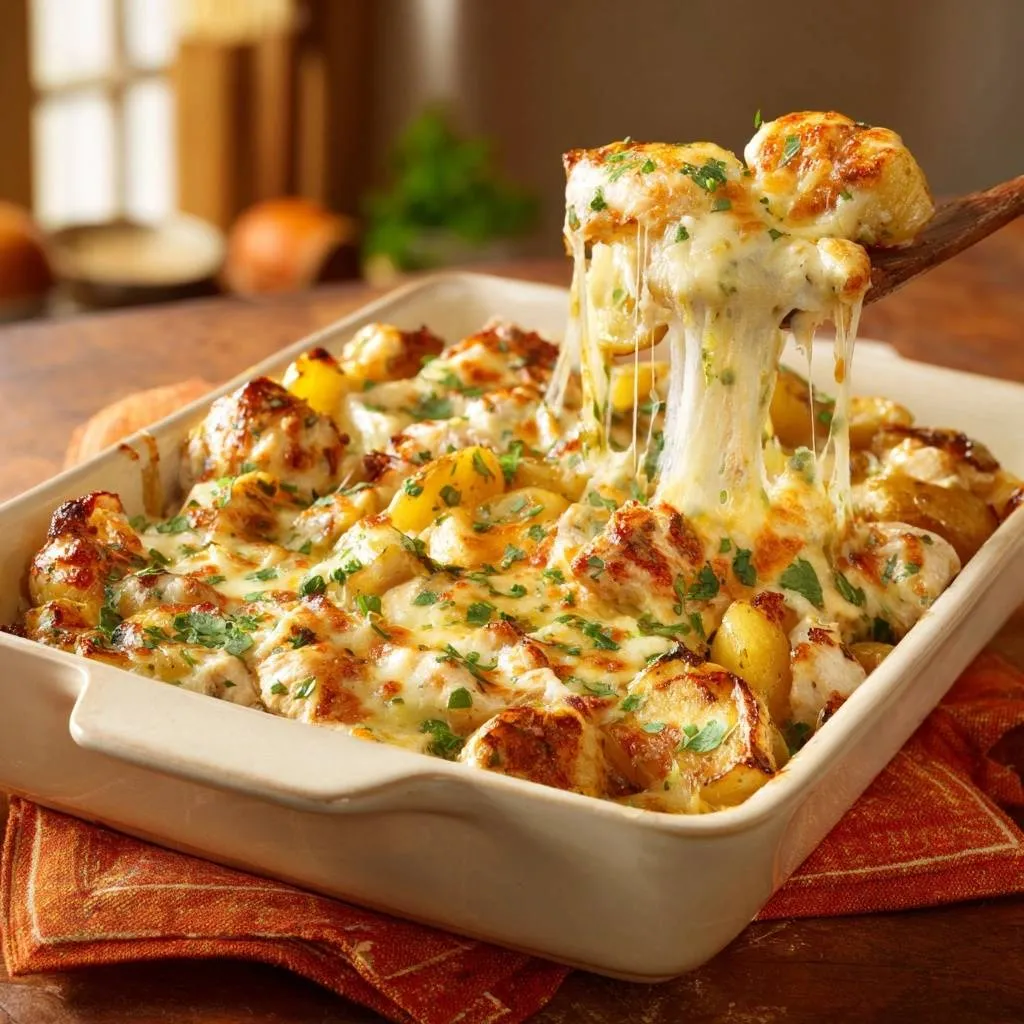 Gooey Cheesy Roasted Potatoes Recipe - recipe image