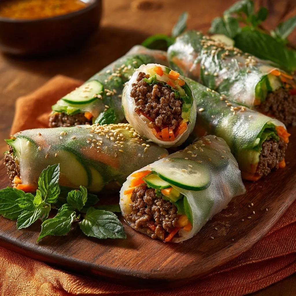 Sesame Beef Spring Rolls: Tear-Free Rolling Technique - recipe image