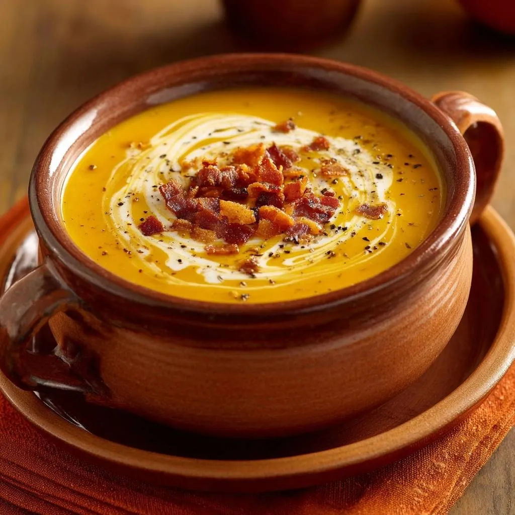 Shredded beef barbacoa served in a bowl, garnished with crispy bacon and a swirl of cream.
