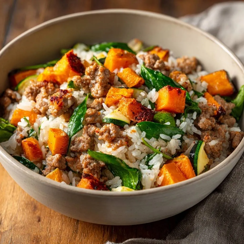 Sweet Potato Ground Turkey Rice Bowl: Fluffy Rice Trick - recipe image