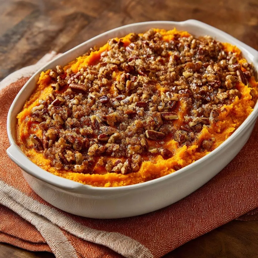 Sweet Potato Pecan Casserole with Crunchy Streusel Topping - recipe image
