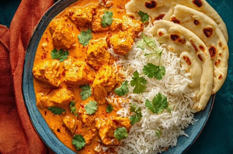 Butter Chicken with Rice and Naan
