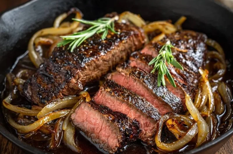Cast Iron Rosemary Steak with Caramelized Onions