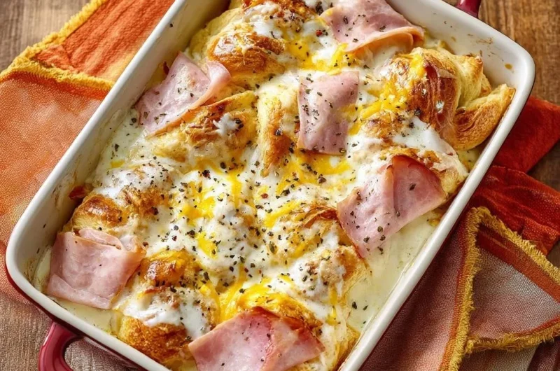 Cheesy Ham Croissant Bake