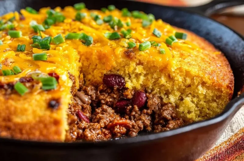 Chili Stuffed Skillet Cornbread