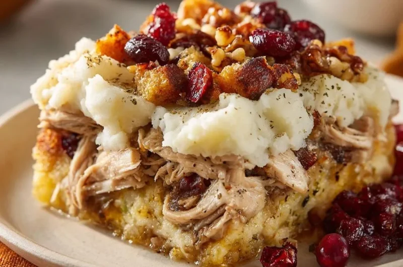 Cranberry Walnut Chicken Cornbread Casserole