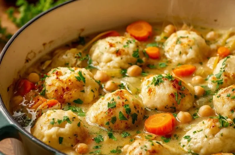 Creamy Cauliflower Chickpea Soup with Fluffy Dumplings