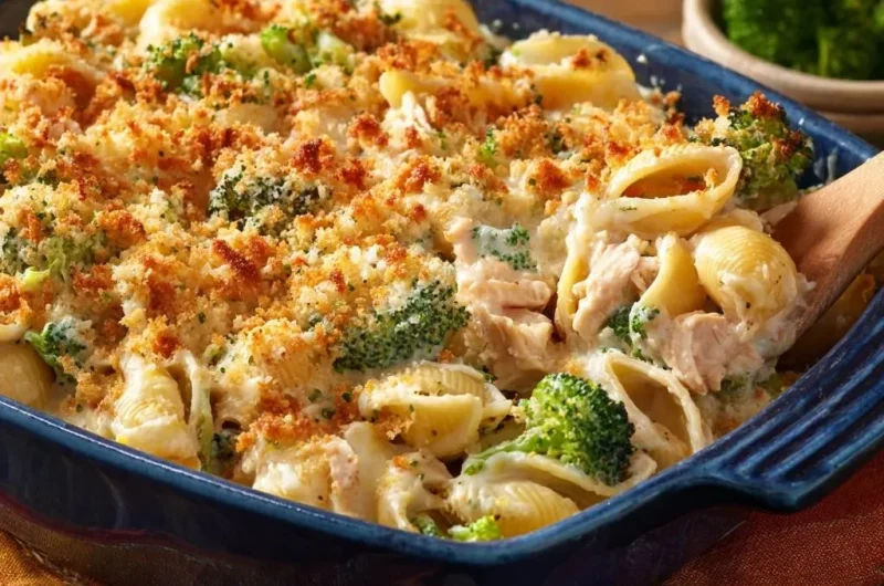 Creamy Chicken Broccoli Shells Bake