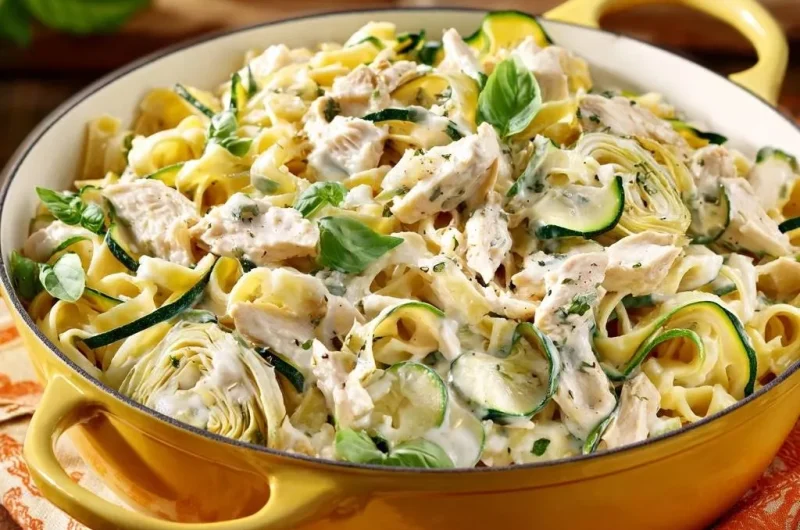 Creamy Chicken Zucchini Artichoke Pasta