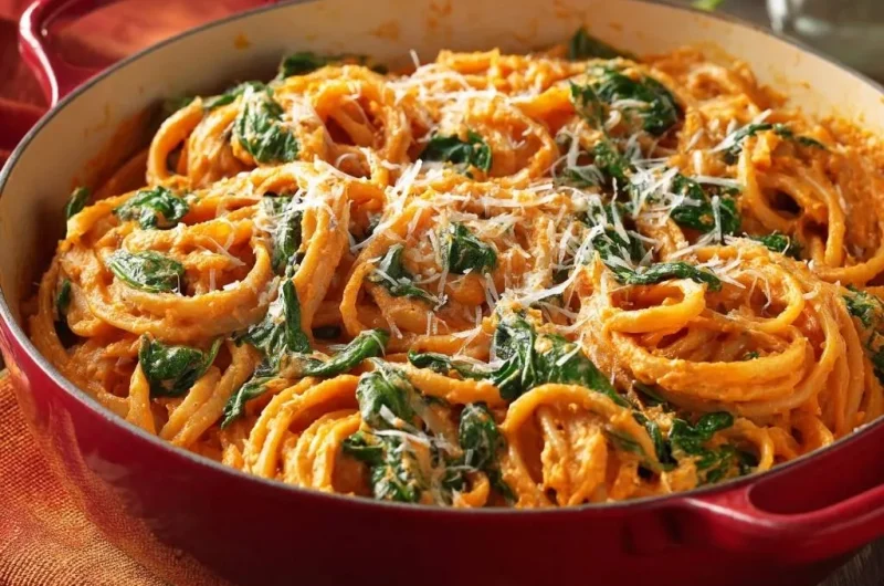 Creamy Roasted Red Pepper Pasta with Spinach