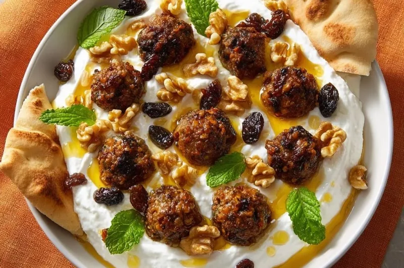 Crispy Bulgur Lamb Kofta over Labneh