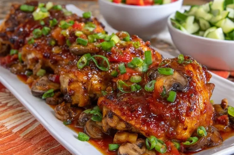 Glazed Mushroom and Pepper Chicken Thighs