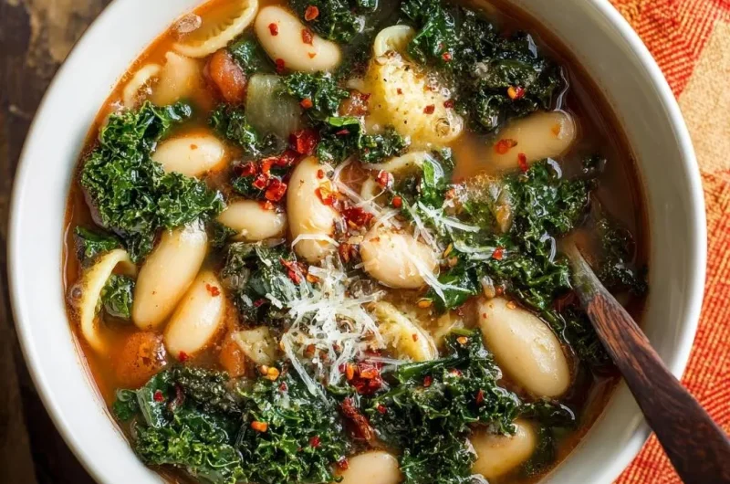 Hearty Kale White Bean Orecchiette Soup