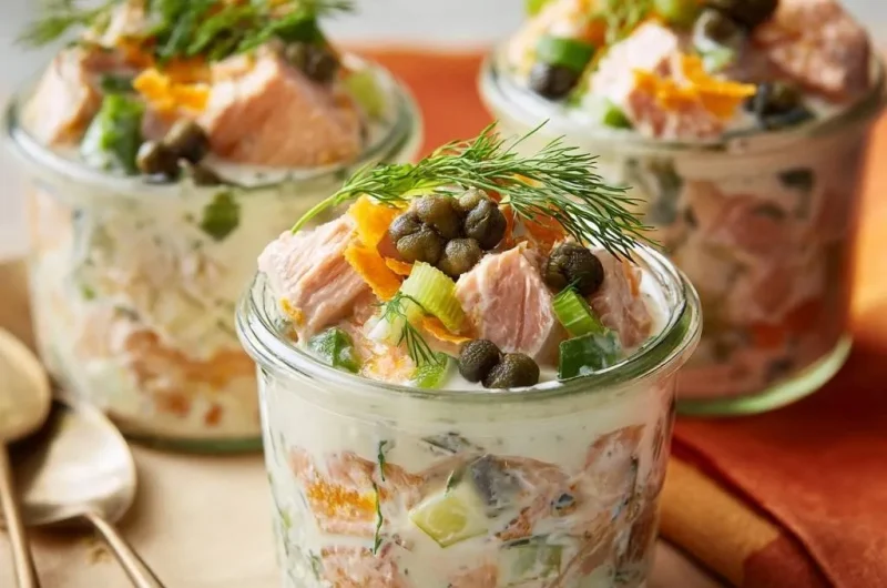 Layered Creamy Salmon Salad