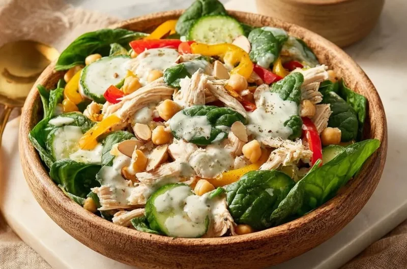 Loaded Chicken Chickpea Spinach Salad
