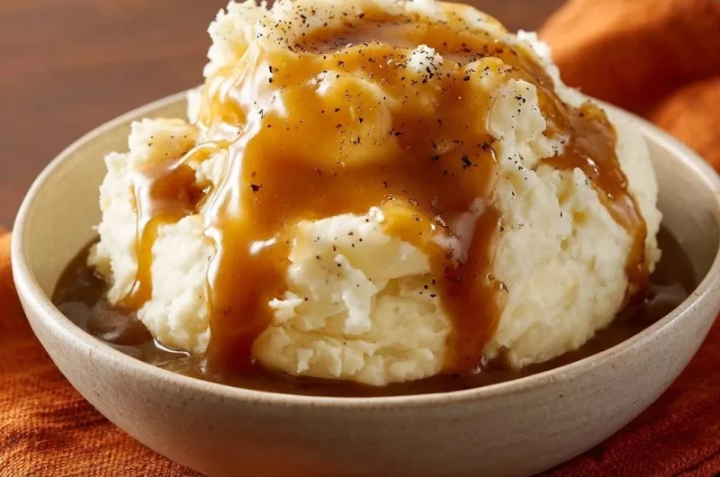 Creamy Garlic Mashed Potatoes and Gravy