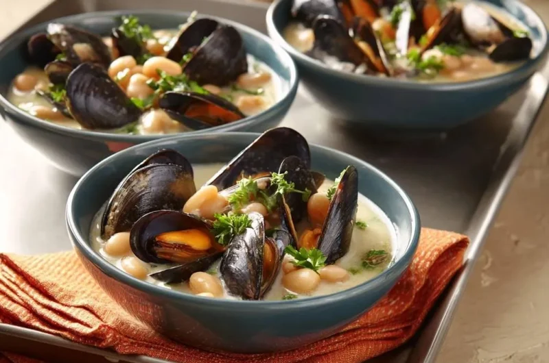 Creamy Garlic Mussels and White Beans