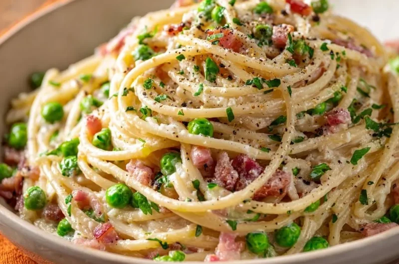 Creamy Spaghetti Carbonara with Peas