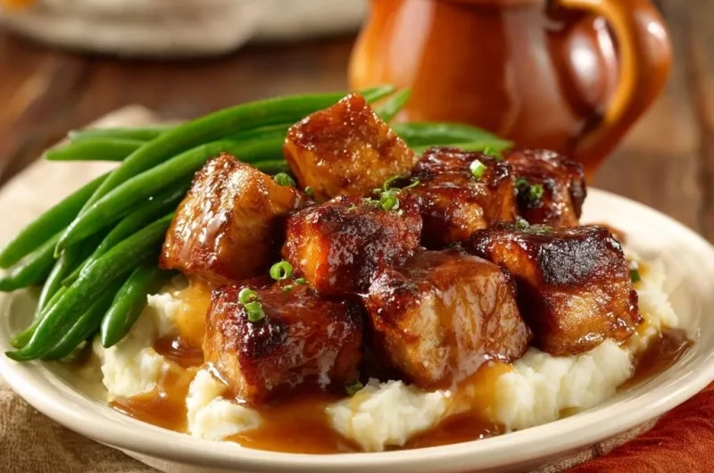 Glazed Beef Tips and Mashed Potatoes
