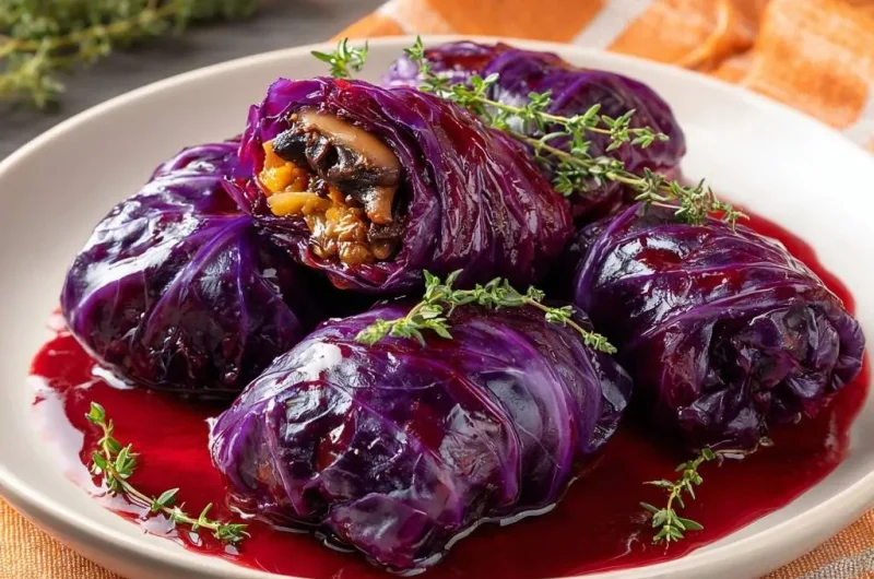 Mushroom Stuffed Red Cabbage Rolls