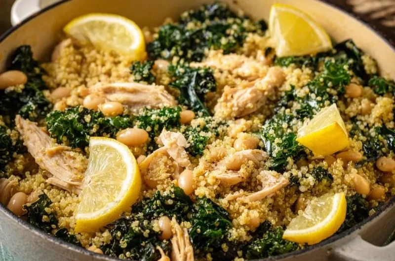 One-Pot Lemon Chicken Quinoa with Kale and White Beans