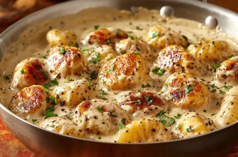 Pan-Seared Gnocchi in Creamy Pepper Sauce