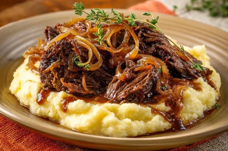 Pot Roast with Caramelized Onions over Creamy Mashed Potatoes