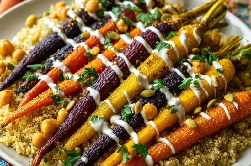 Roasted Rainbow Carrots with Chickpea Quinoa