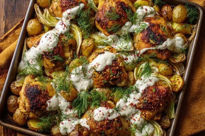Sheet Pan Crispy Chicken Thighs with Potatoes and Fennel