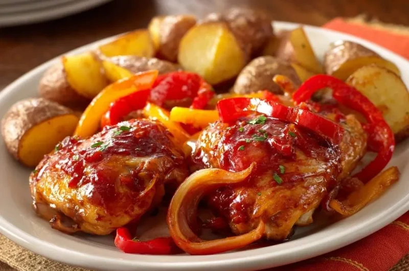 Sheet Pan Glazed Chicken Thighs with Peppers and Potatoes