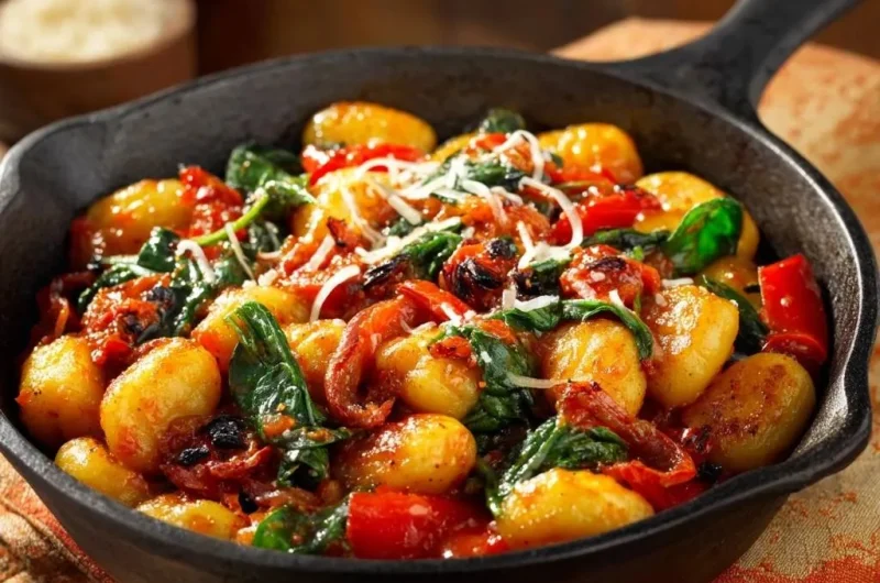 Skillet Gnocchi with Spinach, Peppers & Bacon