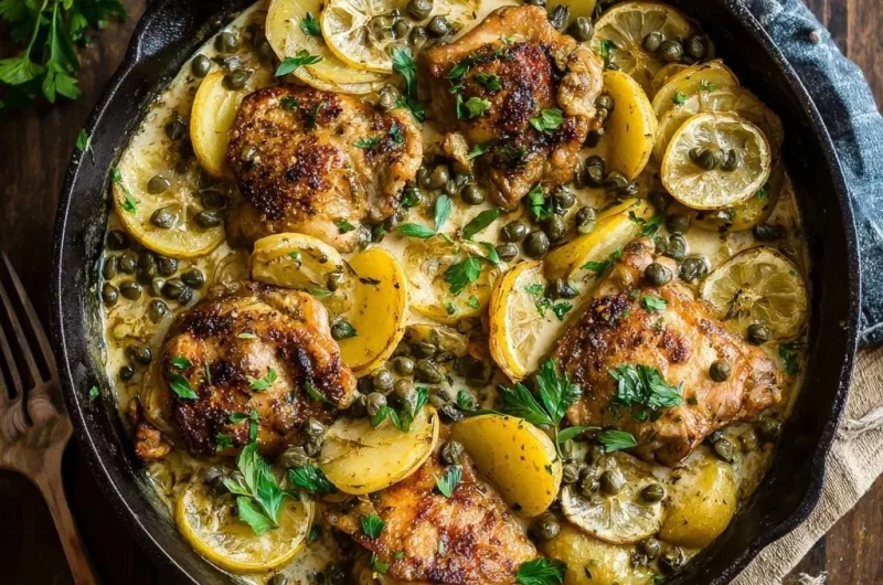Skillet Lemon Caper Chicken Thighs with Potatoes