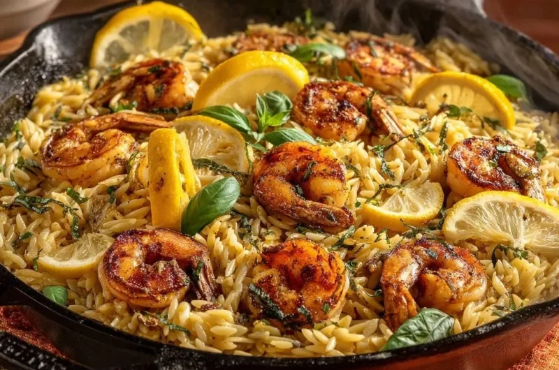 Skillet Lemon Herb Shrimp Orzo