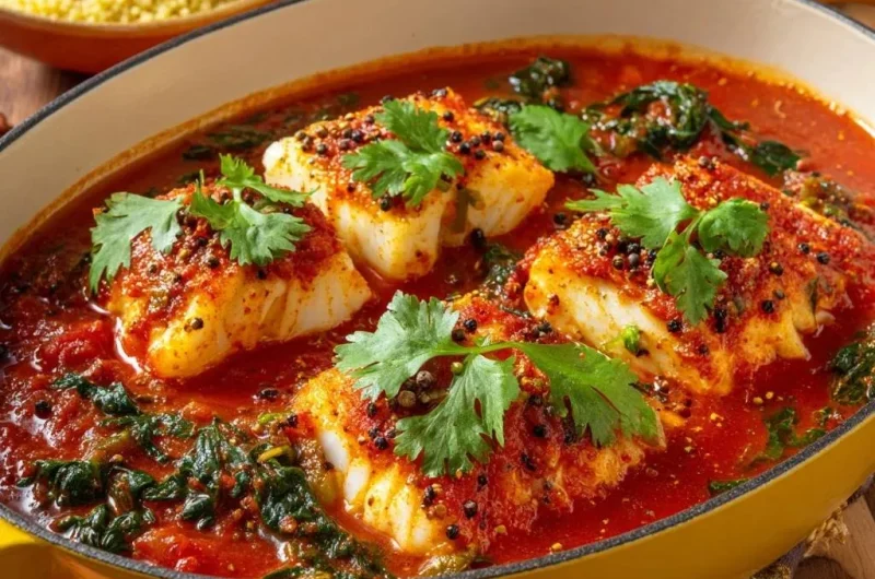 Spiced Cod in Tomato Spinach Sauce