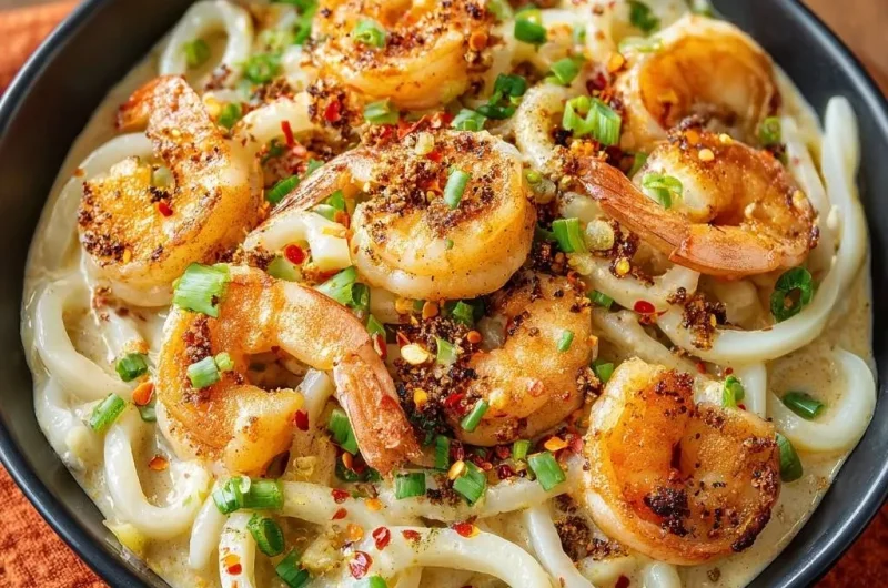 Spicy Creamy Shrimp and Squid Udon