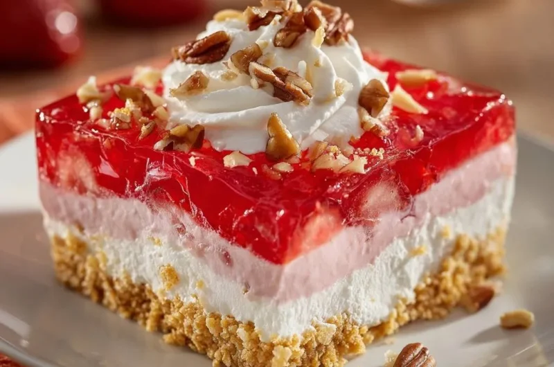 Strawberry Pecan Jello Squares