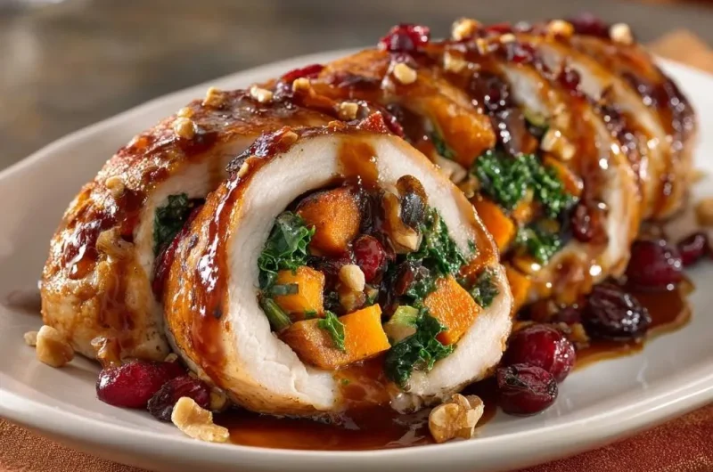 Sweet Potato Kale Cranberry Chicken Roulade