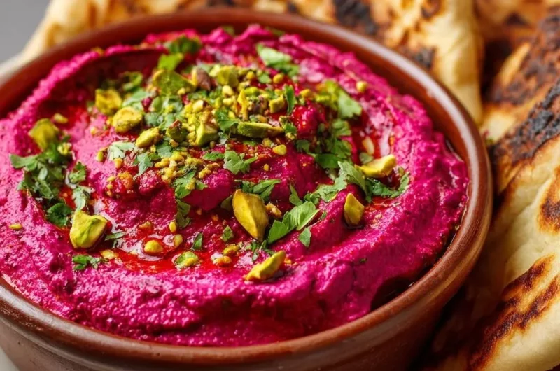 Vibrant Beet Hummus with Pistachios