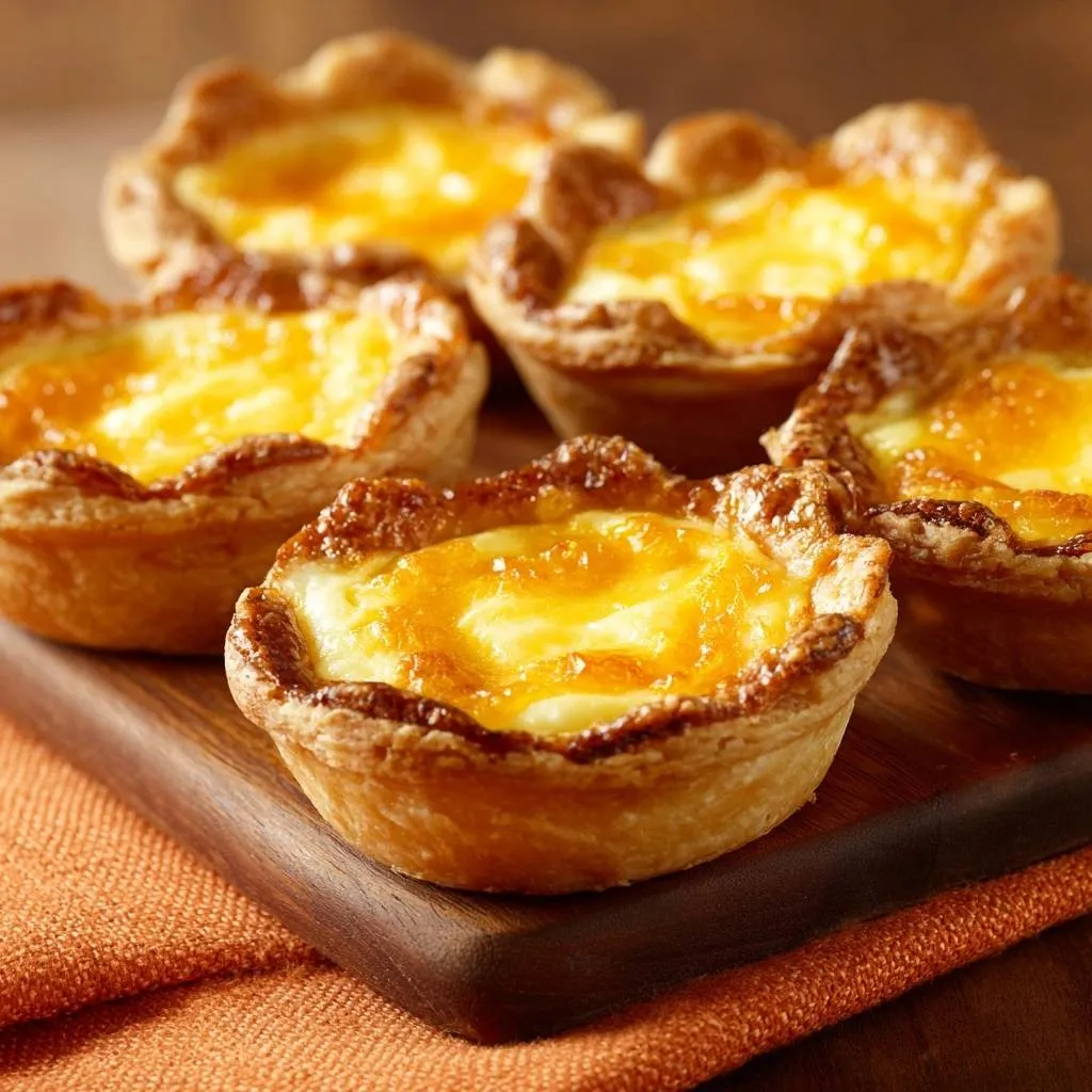 Classic beef and herb lasagna shown as golden-brown baked individual portions on a wooden board.